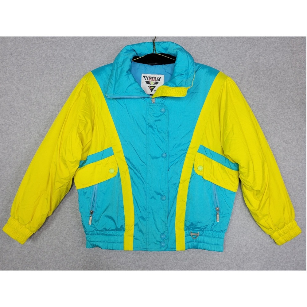 Vintage Tyrolia by Head Ski Jacket Turquoise Yellow Colorblock Womens 6 Retro